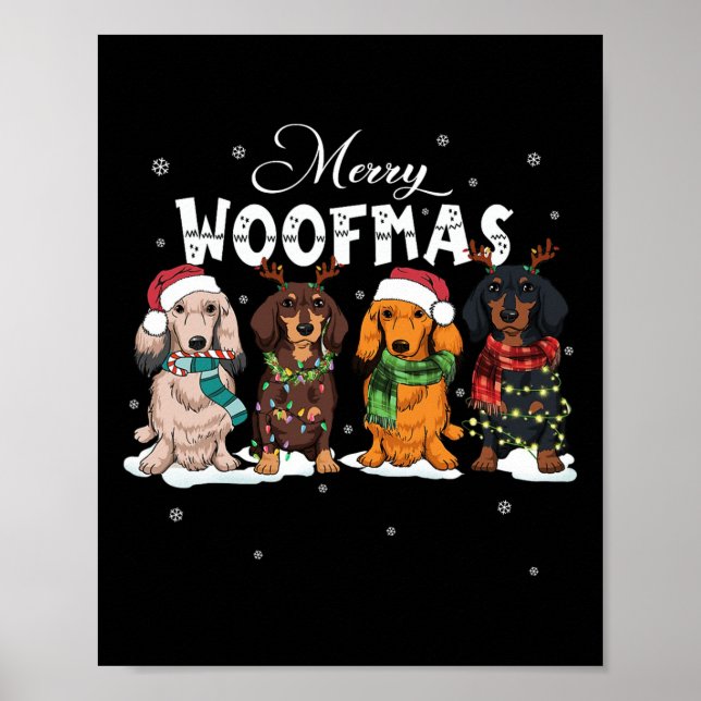 Poster Bonita Feliz Woofmas Dachshund Christmas Dog Reind (Frente)