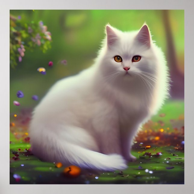 Poster Bonita Gato Branco Fluffy (Frente)