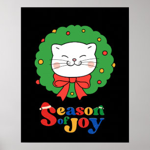 Poster Bonita Kawaii Cat Wreath Season of Joy