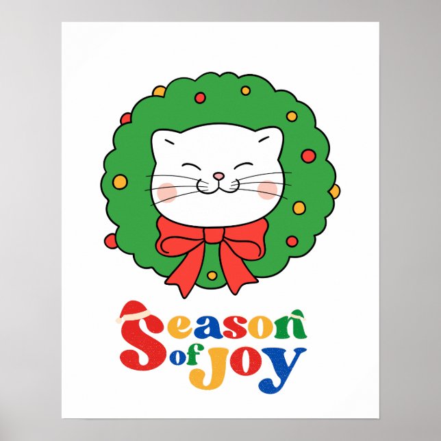 Poster Bonita Kawaii Cat Wreath Season of Joy (Frente)