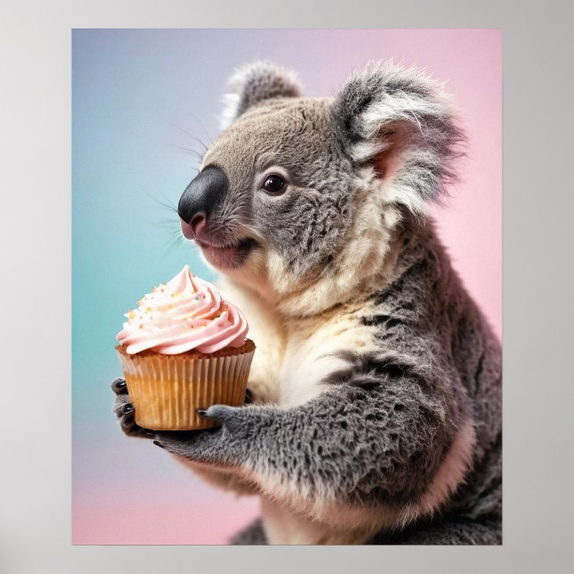 Poster Bonita Koala Com Gradiente De Pastel Cupcake (Frente)