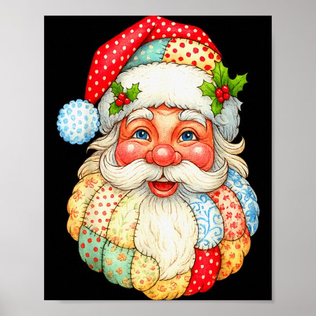 Poster Bonita Patchwork Papai Noel Natal Homens Vêm (Frente)