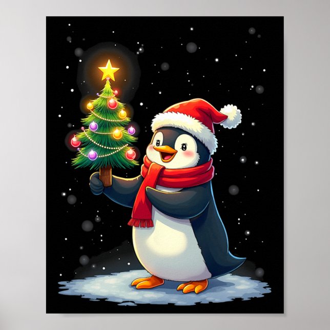 Poster Bonita Pinguim Árvore de Natal Pajama Meninas Funn (Frente)