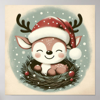 Poster Bonita Reindeer Com Arte De Parede De Crianças De