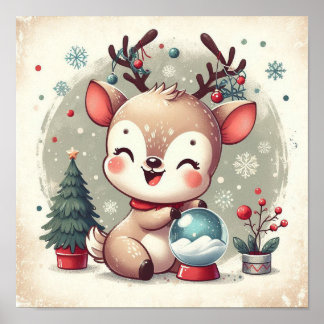 Poster Bonita Reindeer Com Arte De Parede De Crianças De