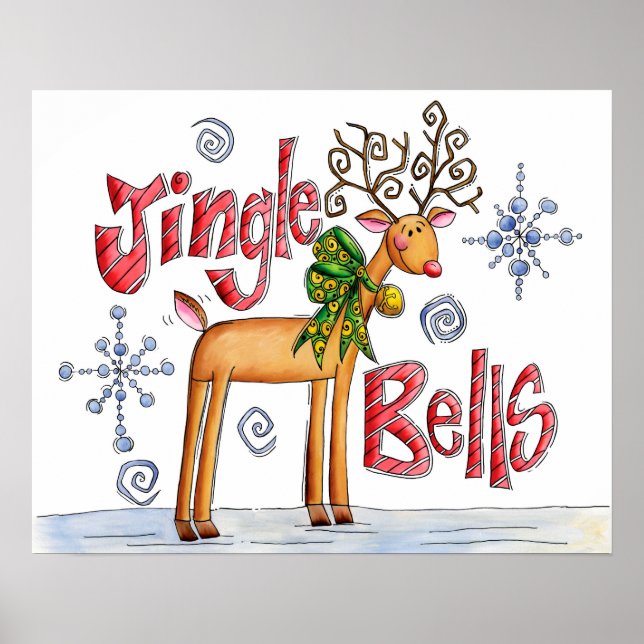 Poster Bonita Reindeer De Natal, Jingle Bells Flocos De N (Frente)
