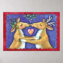 Bonita Reindeer de Natal, Romântico Beijo w Mistle