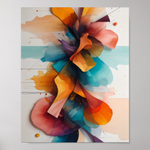 Poster Bonita tinta floral com flutuação