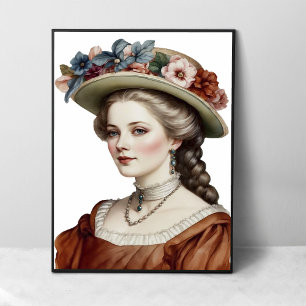 Poster Bonita vitoriana Lady Brown Floral Hat Retrato