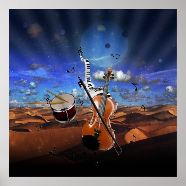 Poster Bonitas notas musicais de violino de platina (Frente)