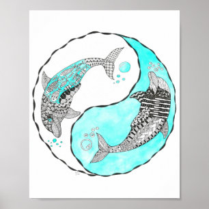 Poster bonito 8" dos golfinhos de Yin e de Yang x
