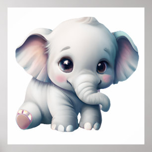 Poster Bonito Adorável Elefante Para Bebê Kawaii