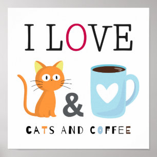 Poster Bonito Adoro Gatos e Café Branco