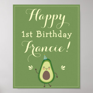 Poster Bonito Avocado Personalize primeiro aniversario Be