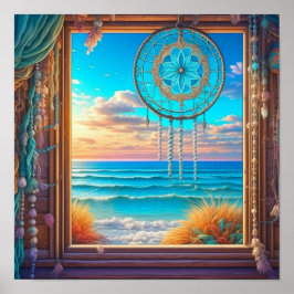 Poster Bonito Beachy Dreamcatcher na janela
