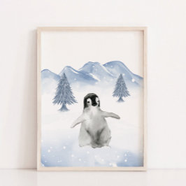 Poster Bonito Bebê Inverno Pinguim Enrugado Decor de Pare