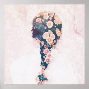 Poster Bonito branco do rosa Pastel da trança da flor