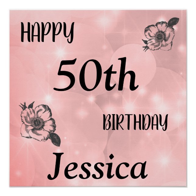 Pôster Bonito brilho rosa feliz 50º aniversário (Frente)