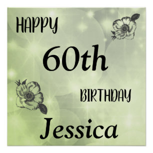 Pôster Bonito brilho verde feliz 60º aniversário