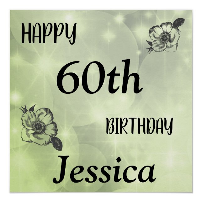 Pôster Bonito brilho verde feliz 60º aniversário (Frente)