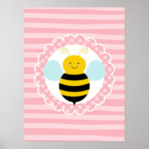 Poster Bonito Bumble a abelha - amarelo cor-de-rosa