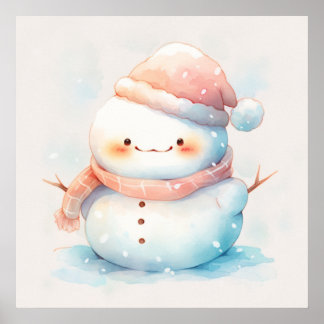 Poster Bonito Chubby Watercolor Snowman