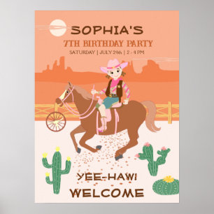 Poster Bonito Cowgirl e Festa de aniversário