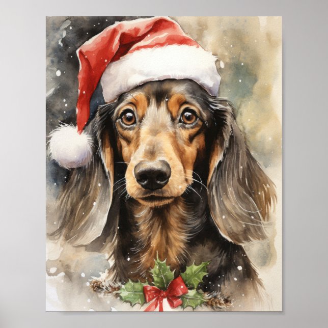 Poster Bonito Dachshund Papais noeis Puppy Watercolor Art (Frente)