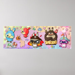Poster bonito de Kawaii dos caráteres dos desenho
