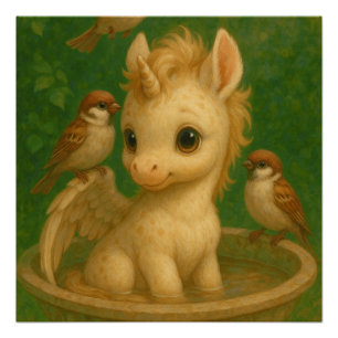 Pôster Bonito, de olhos grandes, bebê unisus, pegasus uni