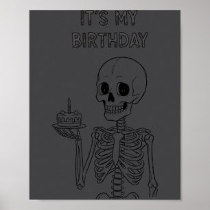 Poster Bonito Divertido Kawaii Esqueleto de Aniversário C