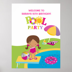 Poster bonito do aniversário da festa na piscina