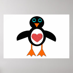 Poster bonito do pinguim do coração do amor