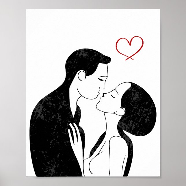 Poster Bonito Doodle Amor Coração Romântico Beijo de Casa (Frente)