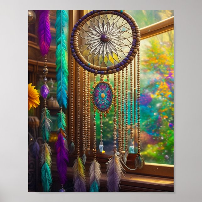 Poster Bonito Dreamcatcher no Boho Roxo da Janela (Frente)