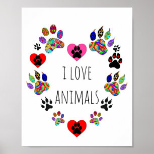 Poster bonito e colorido 8X10 dos animais do amor