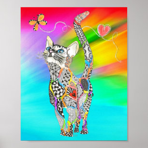 Poster bonito e colorido do gato - 8" x10 "