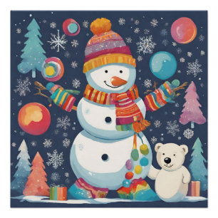 Pôster Bonito e Colorido Neve de Natal