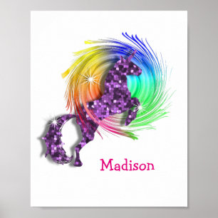 Poster Bonito Fantasy Rainbow Unicorn Personalizado Impre