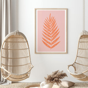 Poster Bonito Folha de Mão de Fern Pastel Cor de laranja