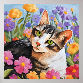 Poster Bonito gato com flores