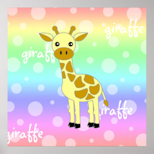 Poster bonito/impressão do arco-íris do girafa d