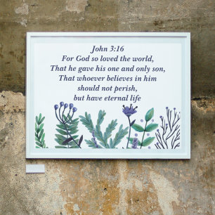 Poster Bonito John 3:16 Cristão Inspiracional Floral