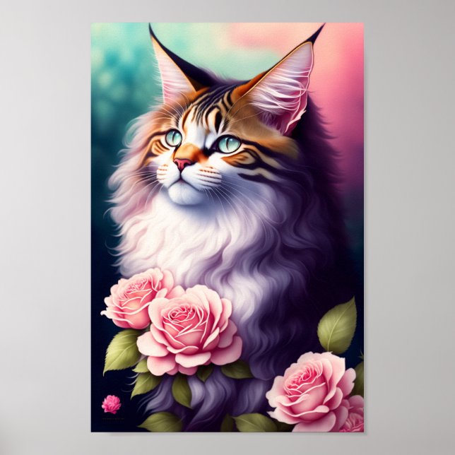 Poster Bonito Maine Coon & Flowers (Frente)