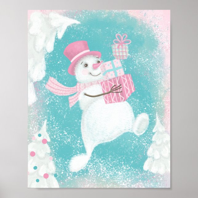 Poster Bonito Neve Rosa e Mint de Natal (Frente)