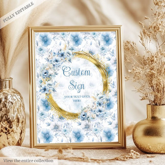Poster Bonito pastel azul aquarela flores douradas person