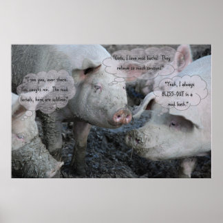 Pôster Bonito Porcos 'Spa' Lama Facial e Banho de Lama