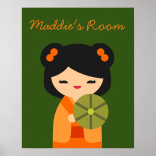 Poster Bonito quarto de boneca Kokeshi japonesa
