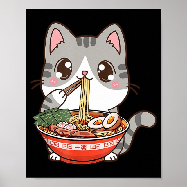 Poster Bonito Ramen Cat Kawaii Anime Comida Japonês Menin (Frente)