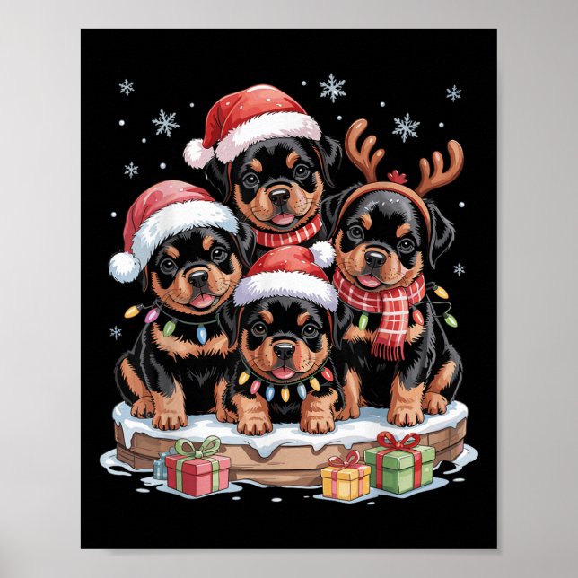 Poster Bonito Rottweiler Cachorro de Natal Soa Engraçado  (Frente)